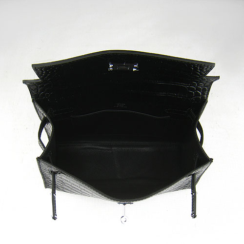 AAA Hermes Kelly 22 CM France Veins Leather Handbag Black H008 On Sale